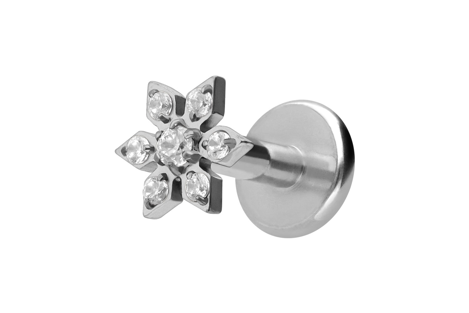 Titan Labret Piercing mit Innengewinde KRISTALLBLUME